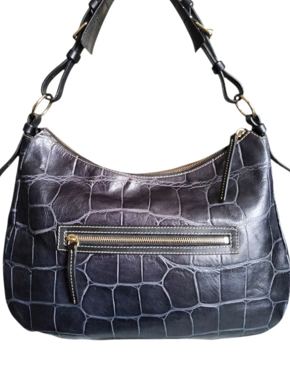Dooney & Bourke Black Croc-Embossed Leather Shoulder Bag
